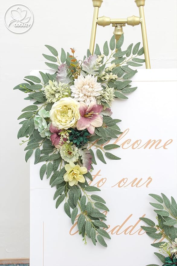 Pack of 2 Wedding Arch Decorations Artificial Hanging Flowers Floral Swag for Wedding Welcome Sign Backdrop Balloon Arch Home Party Bridal Ceremony Reusable (Kelly Green)