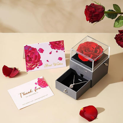 ADDWel Preserved Rose Gifts for Mom Birthday – Forever Real Rose Music Box for Women – You Are My Sunshine Gifts for Mom Grandma Wife Girlfriend – Eternal Roses Musical Box with I Love You Necklace