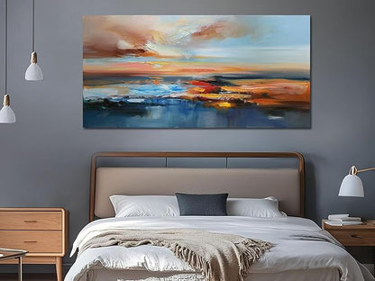Brushart Abstract Wall Art Large Landscape Canvas Picture, Painting Wall Decor Living Room Textured Artwork for Walls Bedroom Home Office, 48"x24"
