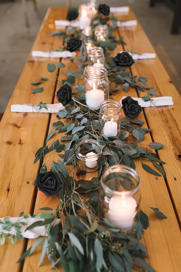 Artificial Rose Flower Heads, 100pcs Black Fake Roses Artificial Flower Foam Rose Heads for DIY Wedding Bouquets Centerpieces Arrangements Party Baby Shower Home Decor (Stemless, Black)