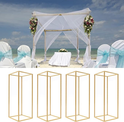 4PC 23.6" Flower Stand for Wedding Metal Cylinder Stands for Party Rectangular Gold Centerpieces Flower Vase Gold Pedestal Columns for Weddings Indoor Outdoor Flower Plant Stand Decoration