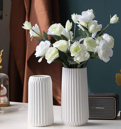GOODSTART White Ceramic Modern Vase, Origami Stripe Frosted Matte Surface, 8.3" H, Universal Size, Perfect for Decor, Wedding, Christmas