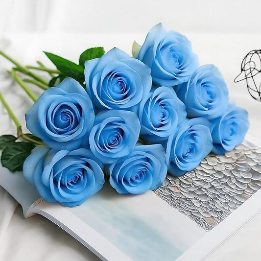 Blue Roses Artificial Flowers 15 PCS, Fake Roses Silk Flowers with Long Stems, Faux Rose for Wedding Centerpieces, Home Decor, Indoor Floral Arrangements, Party Decor, DIY Bouquet (Sky Blue)