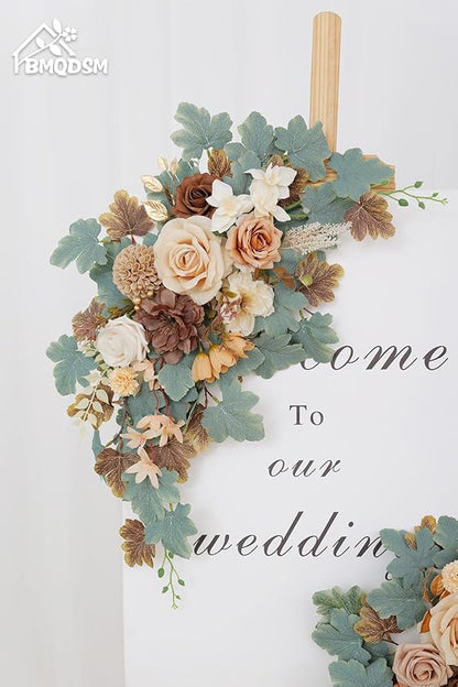 Wedding Welcome Signs Floral(Pack of 2)，Wedding Arch Flowers for Wedding Decorations and Reception Backdrop Decoration(New Coffee)