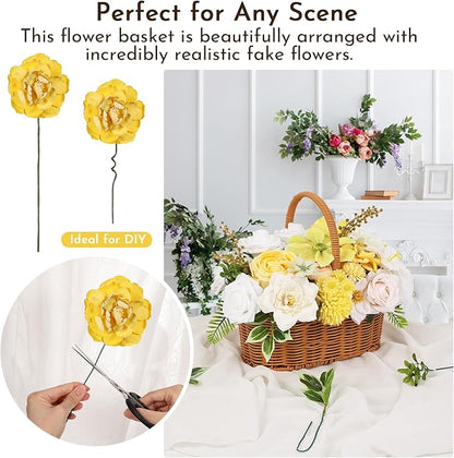 Artificial Flowers Combo Box Set Artificial Bouquets Wedding Flowers Faux Yellow Flowers Roses with Stems for Wedding Centerpieces Party Home Decor
