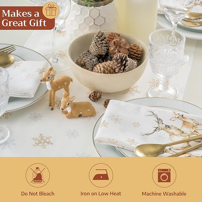 Maison d' Hermine Table Runner 100% Cotton Double Layer Table Runners 108 inches Long for Thanksgiving Christmas Decorations Home Kitchen Dining Party Wedding (Deer in The Woods, 14.5" x 108")