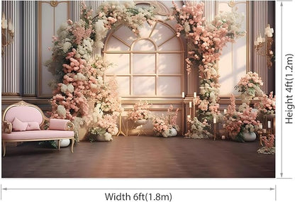 AOTOFO 6x4ft Pink Flowers Wedding Backdrop Elegant Rose Blossom Floral Pretty Plant Photography Background for Woman Bride Party Girls Bridal Shower Photo Studio Shoot