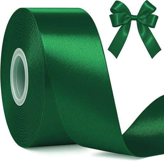 Fullive 1 1/2 Inch Christmas Ribbon, 30 Yards Forest Green Ribbon for Gift Wrapping, Polyester Solid Satin Ribbon for Flower Bouquet for St. Patrick's Day Christmas Decorations Floral Arrangements