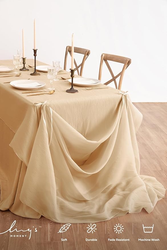 Ling's moment Brown Backdrop Curtains, 10Ft x 23Ft Beige Long Sheer Wrinkle-Free Background Backdrop Curtain&Table Cloth for Birthday Party Wedding Baby Shower Photo Booth Decor