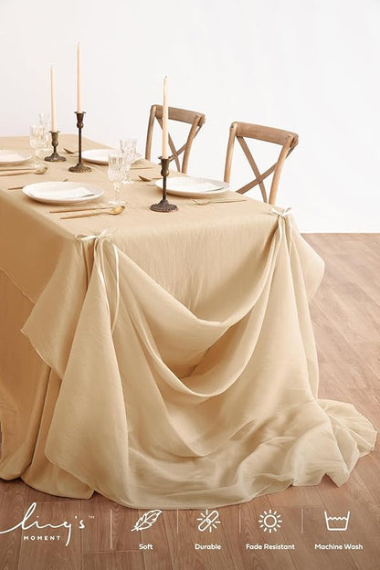 Ling's moment Brown Backdrop Curtains, 10Ft x 23Ft Beige Long Sheer Wrinkle-Free Background Backdrop Curtain&Table Cloth for Birthday Party Wedding Baby Shower Photo Booth Decor