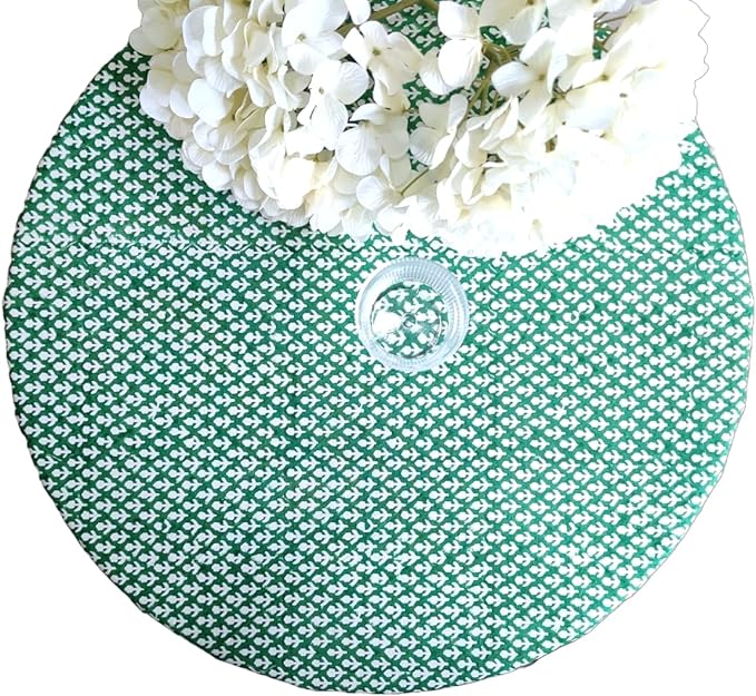 ATOSII Queen Green 100% Cotton Round Tablecloth, Handblock Print Floral Table Cloth for Kitchen Dining Linen I Parties, Weddings, Outdoors, Christmas, Thanksgiving I Fall Home Decor 60" Inches Round