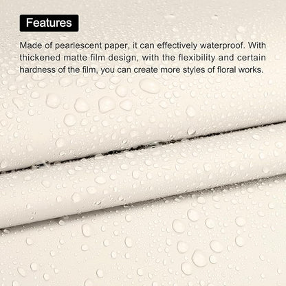 MECCANIXITY Pearlescent Film Flower Wrapping Paper 22.8x22.8 Inch Waterproof for DIY Crafts, Gift/Gift Box Packaging Light Beige Pack of 10