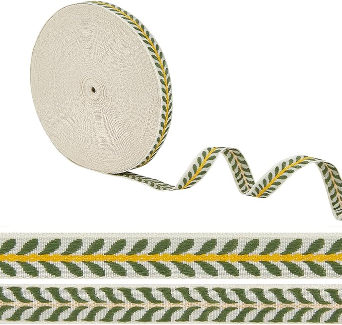OLYCRAFT 20 Yards/18.3M Modern Sea Green Leaf Striped Jacquard Polyester Ribbon Trim for DIY Sewing Crafts, Home Decor, Clothing Decoration