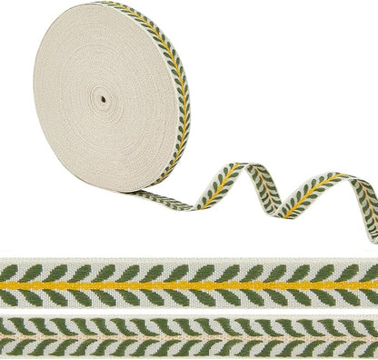 OLYCRAFT 20 Yards/18.3M Modern Sea Green Leaf Striped Jacquard Polyester Ribbon Trim for DIY Sewing Crafts, Home Decor, Clothing Decoration
