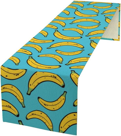 Banana Table Runner, Kitchen Dining Table Decor, Watercolor Tropical Fruit Palm Leaves Table Runners for Indoor Outdoor Home Farmhouse Holiday Wedding Birthday Party Decoration, 13 x60 Inch