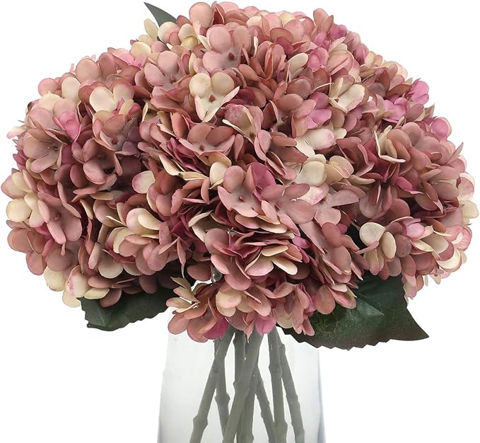 Kimura's Cabin 6pcs Fake Hydrangea Flowers Vintage Artificial Silk Hydrangeas Bouquets Faux Hydrangea with Stems for Autumn Wedding Party Home Garden Table Center Decoration (Pink Purple)