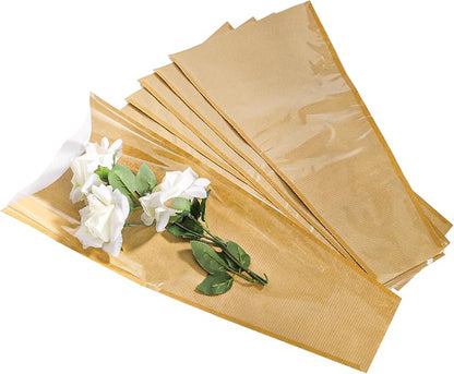 yarlung 100 Pack Flower Wrapping Bags, Kraft Bouquet Wrapping Paper Clear Flower Packing Bags Sleeves Gift for Thanksgiving, Christmas, Birthday Wedding Graduation