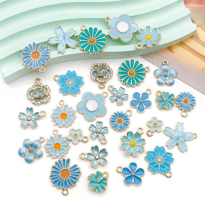 60pcs15 Types Flower Charms For Jewelry Making Enamel Flower Charms For Necklace Bracelet Earring for Gift that Office, Travel & DIY Creators