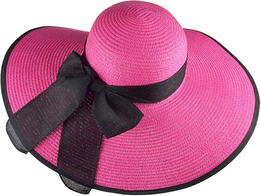 DRESHOW Beach Hats for Women Big Straw Wide Brim Summer Hat Floppy Foldable Roll up Cap Sun Hat UPF 50+