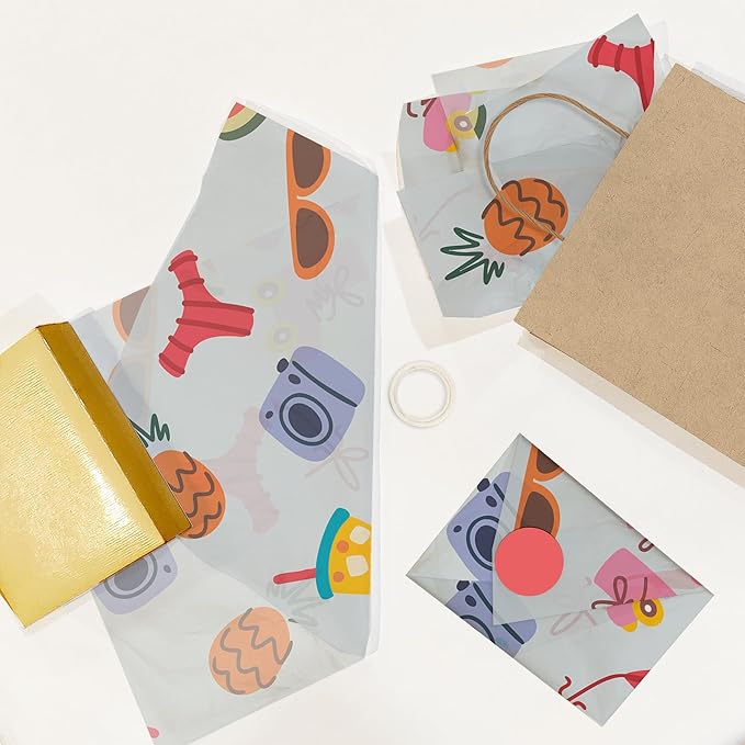 Pro Supply Global Summer Vibes Printed Tissue Paper for Gift Bags or Boxes and Wrapping - Bulk Decorative Art Tissue Paper for Packaging and Gifting | 24 Sheets 20" x 30"