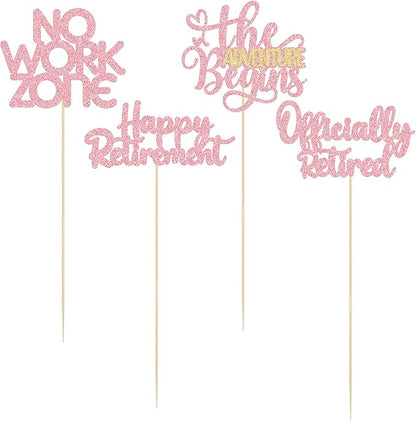 Ephlyn 16Pcs Happy Retirement Centerpiece Sticks Officially Retired Table Flower Centerpieces Sticks No Work Zone Floral Decorations for Farewell Birthday Party Centerpieces Supplies Pink
