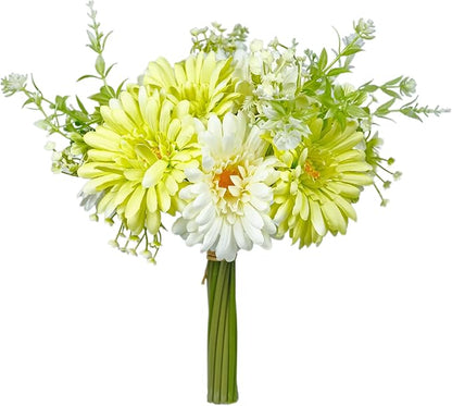 12 Pieces Artificial Daisy Flowers Wildflowers Bouquet for Table Vase Decor, Lifelike Fake Silk Spring Flowers, Perfectly Mimics Real Daisy and Spring Blooms (Green & White)