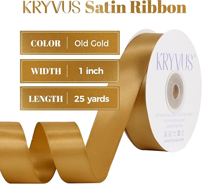 Old Gold Satin Ribbon, Double Faced 1 Inch X 25 Yards Old Gold Ribbon, Premium Satin Ribbon for Gift Wrapping, Crafts, Hair Bow Making, Sewing, Flower Bouquet, Wedding Party Decor