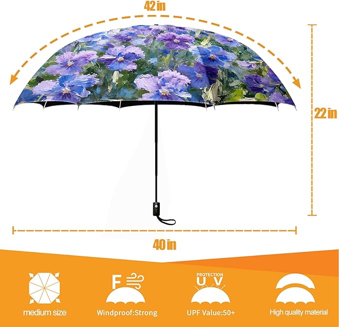 Small Compact Travel Automatic Folding Umbrella for Women, Portable Lightweight, Rain, Wind, UV Sun Shade