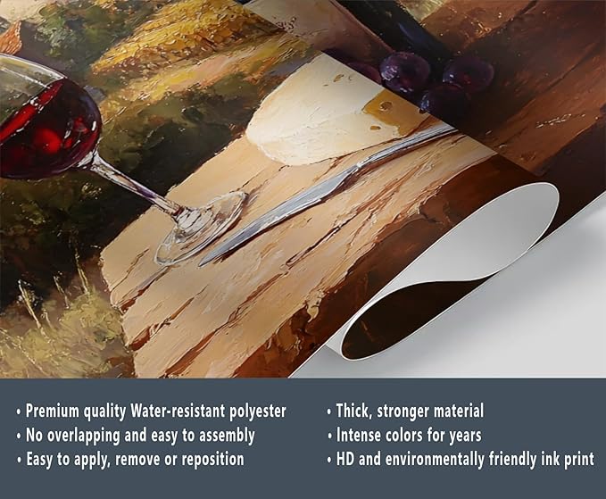 KIREUPA Tuscany Vineyard Wall Mural, Countryside Winery Scene 3d Wall Murals, Italian Rural Landscape Wallpaper Mural, for Living Room Bedroom Large Wallpaper Indoor Decor 78.7" W x55.1 H