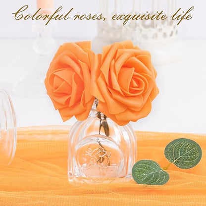 BLEUM CADE 36Pcs Artificial Flowers Fake Roses with Stems, Orange Boxed Foam Roses for DIY Bouquets Centerpieces Wedding Party Arrangement Bridal Shower Decor