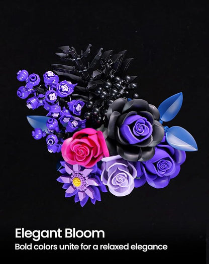 iATOM Flower Bouquet Building Set, Christmas Purple Roses Botanical Collection Kits for Adults Women - Gothic Home Office Table Centerpiece Decor - IA11004