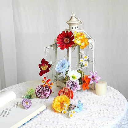 ASTRYAS 38Pcs Colorful Artificial Flowers Combo Box, Fake Silk Rainbow Flowers Faux Floral Arrangement for Christmas DIY Wedding Bridal Bouquets Baby Showers Table Centerpieces Home Decoration
