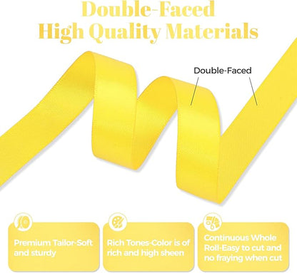 Daffodil Yellow Satin Ribbon, Double Faced 5/8 Inch X 25 Yards Daffodil Ribbon, Premium Satin Ribbon for Gift Wrapping, Crafts, Hair Bow Making, Sewing, Flower Bouquet, Wedding Party Decor