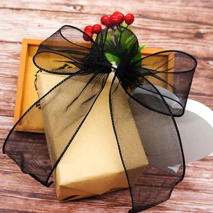 CT CRAFT LLC Sheer Organza Wired Ribbon 2.5" x 50Yards Black for Wedding Chair Bow Flora Bouquet Gift Wrapping Christmas Tree Home Decor Wreath