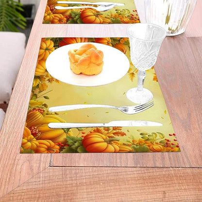 PVC Placemats Set of 4 Wipeable Table Mats Washable Heat Resistant Non Slip Vinyl Dining Table Mat for Kitchen Indoor Outdoor Patio Farmhouse Place Mats Thanksgiving Pumpkin Leaf Decorative