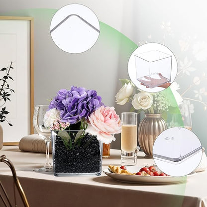 4Pcs Clear Acrylic Flower Vase 6 x 6 x 6Inch Square Flower Vase Clear Cube Flowers Vases for Wedding Centerpieces, Party, Home Office Decoration