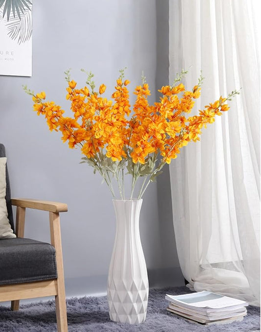 8pcs Delphinium Artificial Flowers 33.5in Long Stem Larkspur Fake Silk Flowers for Tall Vase Faux Flowers for Home Wedding Baby Shower Floral Arrangement Centerpiece Table Decorations (Orange)