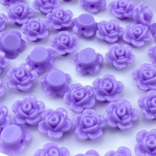 200pcs Acrylic Rose Flower Beads Candy Color Flat Back Spacer Beads Loose Pastel Colorful Decor for DIY Crafts Jewelry Making Bracelet Necklace Earrings(Violet)