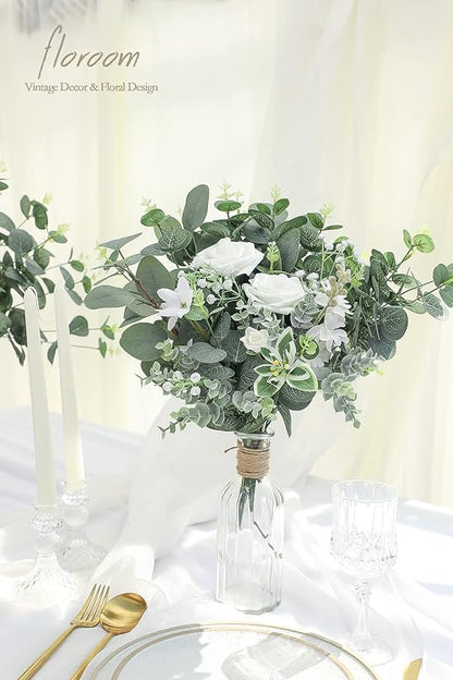 Floroom 3 Kinds of Artificial Silver Dollar Eucalyptus Stems Faux Greenery Spray, 19pcs Best Filler Fake Plants for DIY Bouquet Wedding Centerpieces