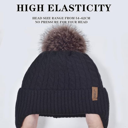 FENELY Women's Knitted Warm Beanie Winter Hat, Warm Chunky Snow Hat with Pompom