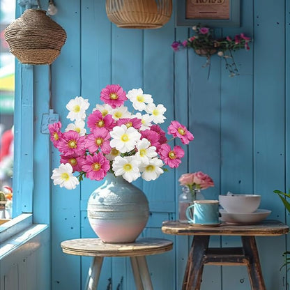 6 Pcs Artificial Flowers with Stems Faux Daisy Flowers Bouquet Rose Red Gardenia Silk Flowers for Home Decor Indoor Vase Outdoors Balcony Table Centerpiece Outside Floral Arrangements Wedding