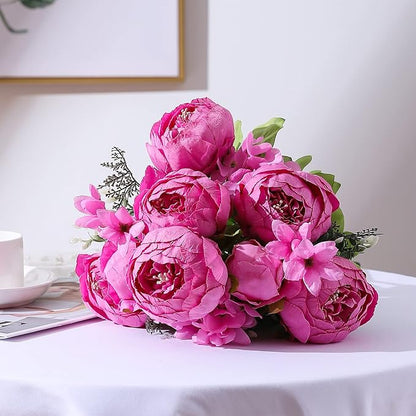 Duovlo Springs Flowers Artificial Silk Peony Bouquets Wedding Home Decoration,Pack of 1 (Spring Peach Pink)