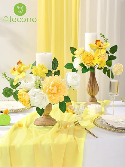 Alecono Artificial Flowers, Yellow Fake Spring Flowers Combo Box with Stems for DIY Wedding Cake, Party Table Centerpieces Home Decor