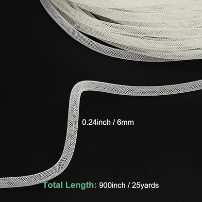 Mesh Tube Ribbon 25 Yards, 6mm Elastic Fabric Ribbons Mesh Tubing for Crafts/Gift Wrapping/Flower Bouquets/Wedding/Birthday/Holiday/Wreaths Christmas/Decoration[Natural White]