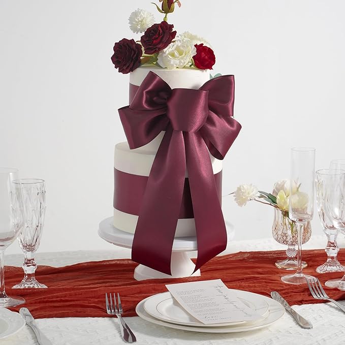 MEEDEE Burgundy Satin Ribbon Lux Double Faced Satin Ribbon 3 Inch Wide Christmas Ribbons by 10 Yards Burgundy Ribbons for Christmas Tree, Weddings, Flower Bouquet, Wreath Bow Making