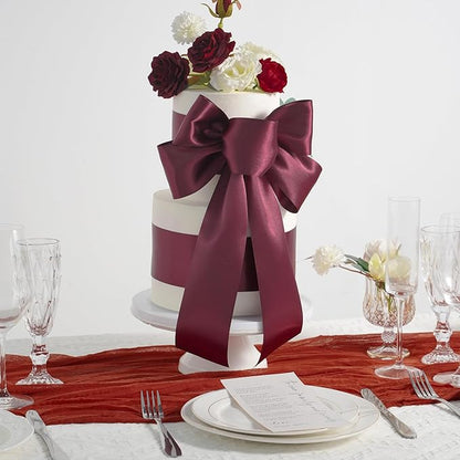 MEEDEE Burgundy Satin Ribbon Lux Double Faced Satin Ribbon 3 Inch Wide Christmas Ribbons by 10 Yards Burgundy Ribbons for Christmas Tree, Weddings, Flower Bouquet, Wreath Bow Making