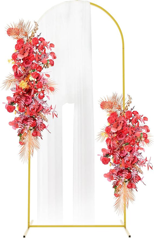 Fomcet 6FTx2.6FT Metal Gold Wedding Arch Backdrop Stand Balloon Arched Frame for Ceremony Birthday Party Graduation Bridal Baby Shower Anniversary Background Decoration