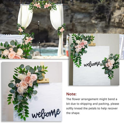 Champagne Pink Wedding Arch Flowers, Faux Flower Swag Set of 2, Floral Swag for Wedding Arch Welcome Signs, Reception Ceremony Signs Decor