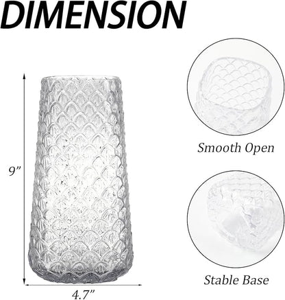 Glass Vase, Clear Flower Vase for Bouquet, Large Glass Vases for Flowers, Modern Vases for Living Room, Bedroom, Dining Table, Office, Kitchen, Wedding, 9 Inches
