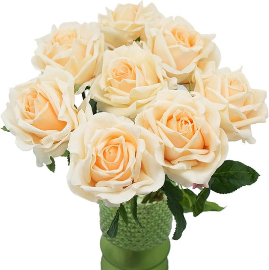 6 Pcs Silk Real Touch Latex Roses, Artificial Single Stem Big Bloom Faux Roses for Home Party Office Wedding Indoor Decor, Floral Arrangements, Table Centerpieces